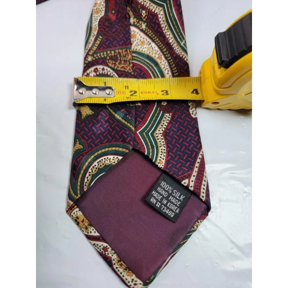 Disney Mickey Mouse Mens Silk Tie Vintage Paisley Burgundy Red Green Gold